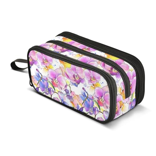 GuoChe Wildblumen-Orchideen-Blumen-Nylon-Federmäppchen, großes Fassungsvermögen, College-Federmäppchen, Schreibwaren für Schule und Jungen von GuoChe