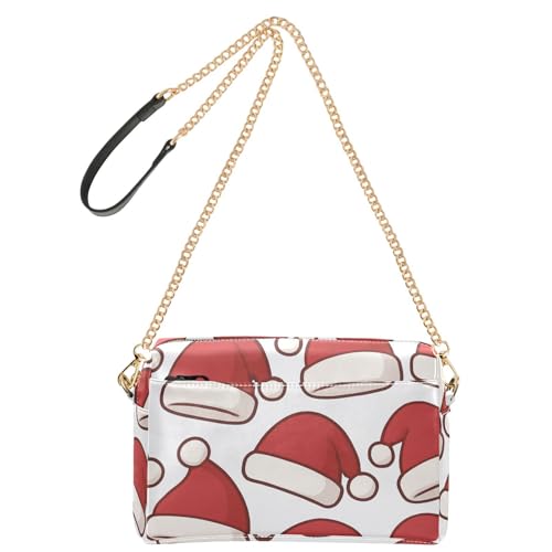 Kleine Umhängetasche, veganes Leder, Damen-Umhängetasche, Geldbörse, Reißverschluss, Damen-Schulterhandtaschen, Weihnachtsmannmützen-Muster von GuoChe