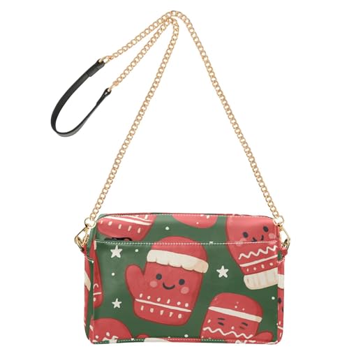 Kleine Umhängetasche für Damen, veganes Leder, Damen-Geldbörsen, wasserdicht, Schulterhandtaschen, Weihnachts-Fäustlinge, grüner Hintergrund von GuoChe