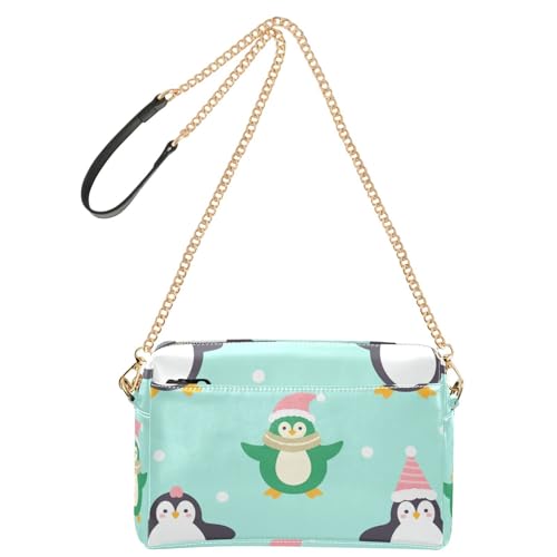 Kleine Umhängetasche für Damen, veganes Leder, Umhängetasche, Reißverschluss, Schulterhandtaschen für Damen, Weihnachts-Pinguin-Muster von GuoChe