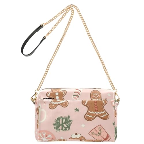 Kleine Umhängetaschen für Damen, veganes Leder, Umhängetasche, Reißverschluss, Schulterhandtaschen, Lebkuchenmann, Weihnachten, nahtlos von GuoChe