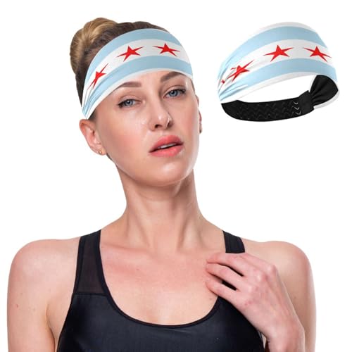 Kühlende breite Stirnbänder für Damen, Motiv: Chicago City Flag (USA), dehnbares Haarband für Make-up, Laufen, Tennis, Fitnessstudio von GuoChe