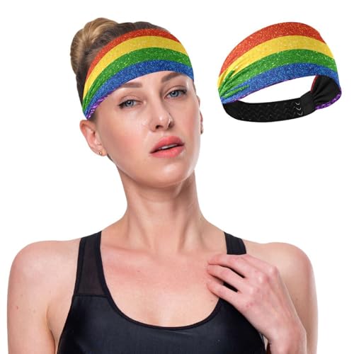 Lgbt Glitzer-Regenbogen-Flagge, rutschfest, modische Stirnbänder für Damen, elastische Haarbänder für Fitnessstudio, Tennis, Yoga, Tennis von GuoChe
