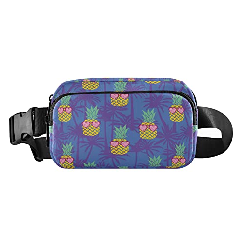 Lustige Ananas-Bauchtasche für Damen und Herren, Gürteltasche, Crossbody-Taschen mit verstellbarem Riemen, Mini-Hüfttasche für Workout, Laufen, Blau, Maschinenwäsche, 8 x 6.5 x 2.3 Inches, Bauchtasche von GuoChe