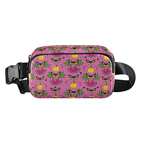 Lustige Katze, rosa Bauchtasche für Damen und Herren, Gürteltasche, Crossbody-Taschen mit verstellbarem Riemen, Mini-Hüfttasche für Workout, Laufen, Maschinenwäsche, 8 x 6.5 x 2.3 Inches, Bauchtasche von GuoChe