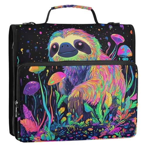 Lustiges Faultier 3 Ringe 3,8 cm Reißverschluss Ordner mit Schultergurt inklusive Reißverschlusstasche Schulbedarf Organizer für Schule von GuoChe