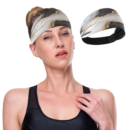 Marmor-Stirnband, feuchtigkeitsableitend, breit, dehnbar, für Damen, für Fußball, Fußball, Fitnessstudio, Make-up, Weiß / Schwarz von GuoChe