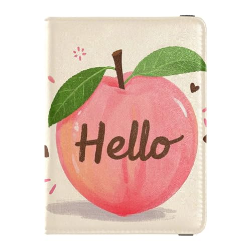 Reisepass- und Impfkarten-Brieftasche, aus Leder, Reisedokumente, Organizer, Schutz, Reisepasshülle mit RFID-Blockierung, für Damen und Herren, wasserdicht, Hello Cartoon süßer Pfirsich, 1 size von GuoChe