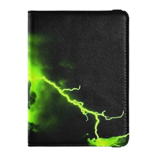 Reisepass- und Impfkarten-Brieftasche aus Leder, Combo Reisepasshülle, Reisedokumente, Brieftasche, Reisepasshülle mit RFID-Blockierung, für Damen und Herren, wasserdicht, Neongrünes Blitz-schwarzes von GuoChe