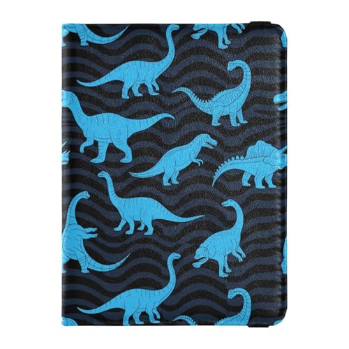 Reisepass- und Impfkarten-Etui aus Leder, Kombi-Reisepasshülle, Reisedokumente, Brieftasche, Reisepasshülle für Damen und Herren, wasserdicht, Dinosaurier-blaues Wellenmuster, 1 size, Modern von GuoChe