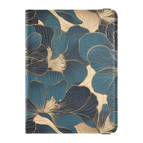 Reisepass- und Impfkarten-Etui aus Leder, Kombi-Reisepasshülle mit Impfkartenschlitz, Reisepasshülle, Brieftaschen-Etui für Damen und Herren, wasserdicht, Blaues Blumendesign mit Goldlinie, 1 size von GuoChe