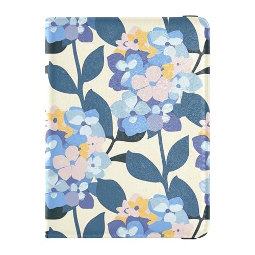 Reisepass- und Impfkarten-Etui aus Leder, Kombi-Reisepasshülle mit Impfkartenschlitz, Reisepasshülle, Brieftaschen-Etui für Damen und Herren, wasserdicht, Blaues Hortensien-Blumendruck, 1 size, Modern von GuoChe