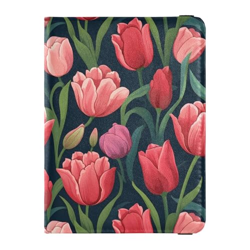 Reisepass- und Impfkarten-Etui aus Leder, Kombi-Reisepasshülle mit RFID-Blockierung, für Damen und Herren, wasserdicht, Dunkelblaues Blumenmuster, 1 size, Modern von GuoChe