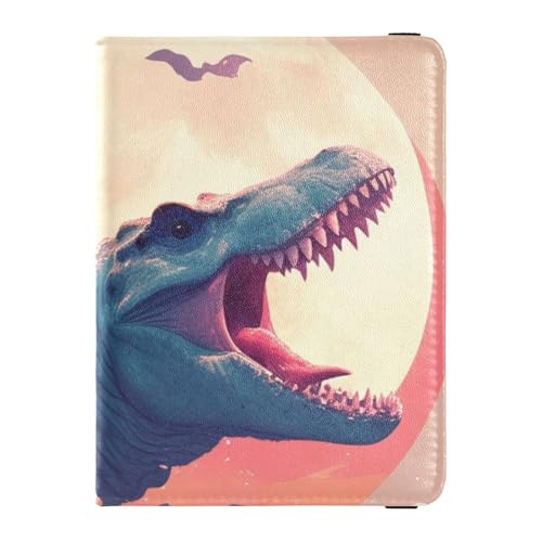 Reisepass- und Impfkarten-Etui aus Leder, Kombination für Reisedokumente, Organizer, Schutz, Reisepasshülle, Brieftasche, für Damen und Herren, wasserdicht, Dinosaurier-Wellen-Sonnenuntergangskunst, 1 von GuoChe