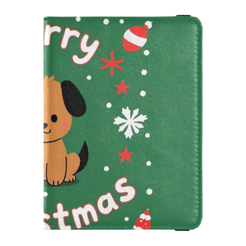 Reisepass- und Impfkarten-Etui aus Leder, Kombination für Reisedokumente, Organizer, Schutz, Reisepasshülle, Brieftasche, für Damen und Herren, wasserdicht, Frohe Weihnachten Cartoon Hund, 1 size von GuoChe