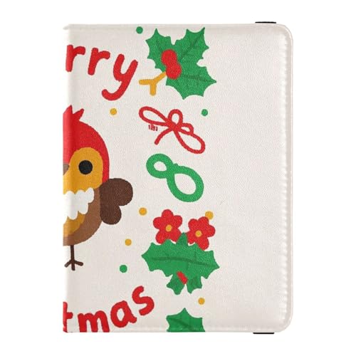 Reisepass- und Impfkarten-Etui aus Leder, Kombination für Reisedokumente, Organizer, Schutz, Reisepasshülle, Brieftasche, für Damen und Herren, wasserdicht, Frohe Weihnachten Cartoon Vogel, 1 size von GuoChe