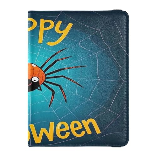 Reisepass- und Impfkartenetui aus Leder, Combo Reisepasshülle, Reisedokumente, Brieftasche, Reisepasshülle, für Damen und Herren, wasserdicht, Happy Halloween Cartoon süße schwarze Spinne, 1 size von GuoChe