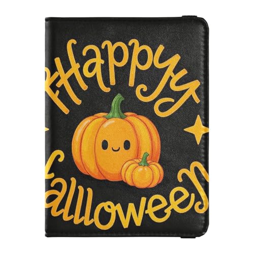 Reisepass- und Impfkartenetui aus Leder, Combo Reisepasshülle, Reisedokumente, Brieftasche, Reisepasshülle, für Damen und Herren, wasserdicht, Süßer gelber Kürbis, 1 size, Modern von GuoChe