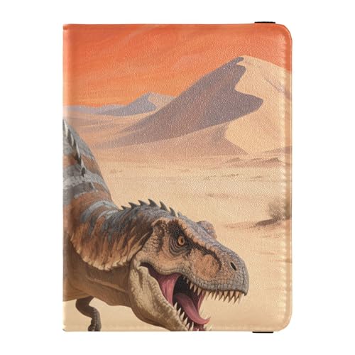 Reisepass- und Impfkartenetui aus Leder, Kombi, Reisepasshülle, Reisepasshülle für Damen und Herren, wasserdicht, Dinosaurier-Wüstenkunst, 1 size, Modern von GuoChe