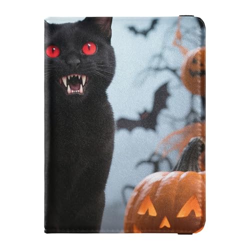 Reisepass- und Impfkartenetui aus Leder, Kombi, Reisepasshülle, Reisepasshülle für Damen und Herren, wasserdicht, Halloween-Katzenkunst, 1 size, Modern von GuoChe