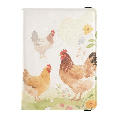 Reisepass- und Impfkartenetui aus Leder, Kombi-Reisepasshülle, Reisedokumente, Brieftasche, Reisepasshülle mit RFID-Blockierung, für Damen und Herren, wasserdicht, Chicken Farm Fun, 1 size, Modern von GuoChe