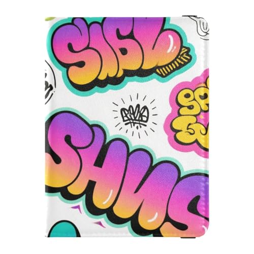 Reisepass- und Impfkartenetui aus Leder, Kombi-Reisepasshülle, Reisedokumente, Brieftasche, Reisepasshülle mit RFID-Blockierung, für Damen und Herren, wasserdicht, Coole Cartoon-Graffiti-Kunst, 1 size von GuoChe