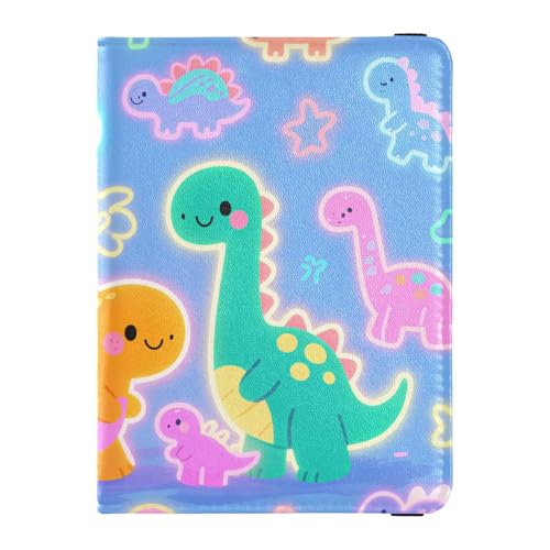 Reisepass- und Impfkartenetui aus Leder, Kombi-Reisepasshülle, Reisedokumente, Brieftasche, Reisepasshülle mit RFID-Blockierung, für Damen und Herren, wasserdicht, Farbenfroher Dinosaurier-Druck, 1 von GuoChe