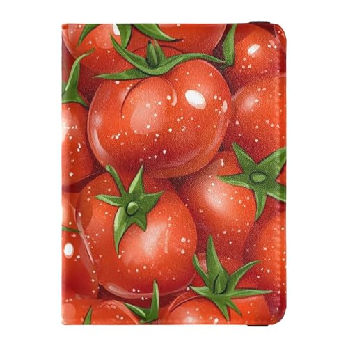 Reisepass- und Impfkartenetui aus Leder, Kombi-Reisepasshülle, Reisedokumente, Brieftasche, Reisepasshülle mit RFID-Blockierung, für Damen und Herren, wasserdicht, Fresh Red Tomatoes Collage, 1 size von GuoChe