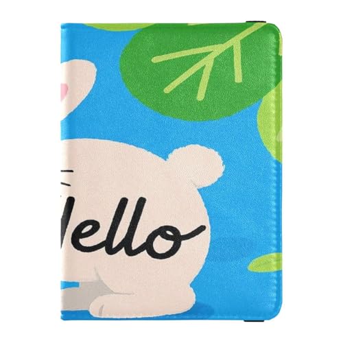 Reisepass- und Impfkartenetui aus Leder, Kombi-Reisepasshülle, Reisedokumente, Brieftasche, Reisepasshülle mit RFID-Blockierung, für Damen und Herren, wasserdicht, Hello Cartoon niedliches weißes von GuoChe