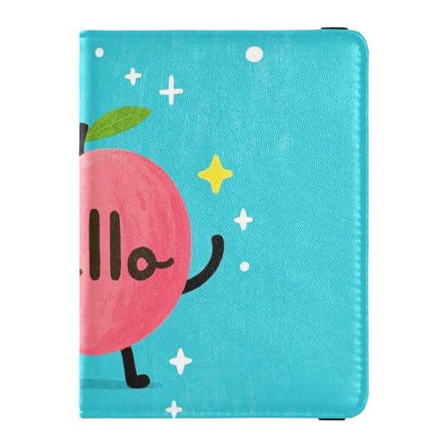 Reisepass- und Impfkartenetui aus Leder, Kombi-Reisepasshülle, Reisedokumente, Brieftasche, Reisepasshülle mit RFID-Blockierung, für Damen und Herren, wasserdicht, Hello Cartoon süßer Pfirsich, 1 size von GuoChe