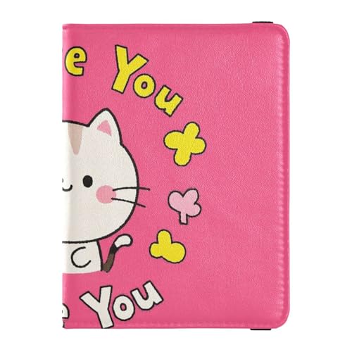Reisepass- und Impfkartenetui aus Leder, Kombi-Reisepasshülle, Reisedokumente, Brieftasche, Reisepasshülle mit RFID-Blockierung, für Damen und Herren, wasserdicht, Ich liebe deine Valentins-Katze, 1 von GuoChe