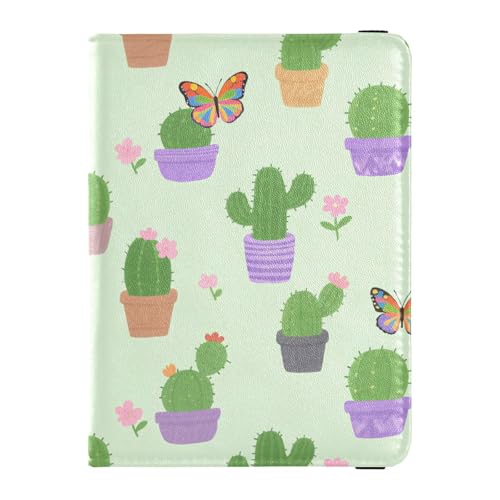 Reisepass- und Impfkartenetui aus Leder, Kombi-Reisepasshülle, Reisedokumente, Brieftasche, Reisepasshülle mit RFID-Blockierung, für Damen und Herren, wasserdicht, Kaktusmuster-Druck, 1 size, Modern von GuoChe