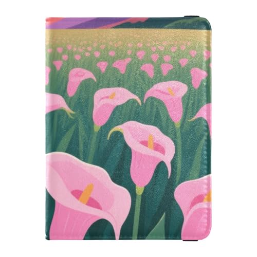 Reisepass- und Impfkartenetui aus Leder, Kombi-Reisepasshülle, Reisedokumente, Brieftasche, Reisepasshülle mit RFID-Blockierung, für Damen und Herren, wasserdicht, Schönes Calla-Lilien-Feld, 1 size von GuoChe