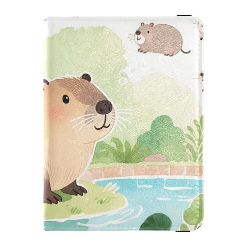 Reisepass- und Impfkartenetui aus Leder, Kombi-Reisepasshülle mit Impfkartenschlitz, Reisepasshülle, Combo mit Impfkartenfach, für Männer und Frauen, wasserdicht, Beaver River Art, 1 size, Modern von GuoChe