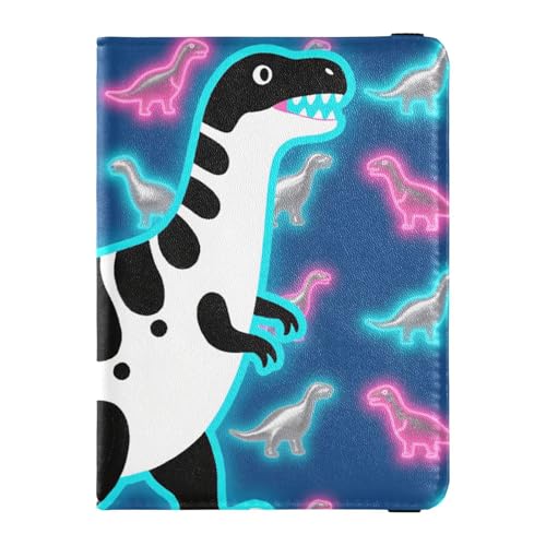 Reisepass- und Impfkartenetui aus Leder, Kombi-Reisepasshülle mit Impfkartenschlitz, Reisepasshülle für Damen und Herren, wasserdicht, Neon-Dinosaurier-Druck, 1 size, Modern von GuoChe