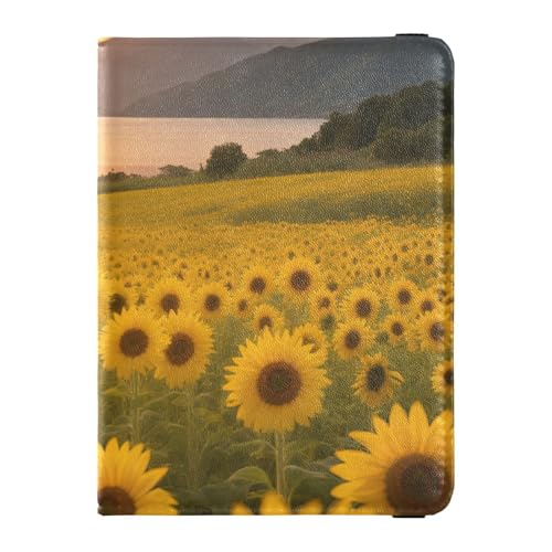 Reisepass- und Impfkartenetui aus Leder, Kombi-Reisepasshülle mit Impfkartenschlitz, Reisepasshülle für Damen und Herren, wasserdicht, Sonnenblumen-Blick auf Sonnenuntergang, 1 size, Modern von GuoChe