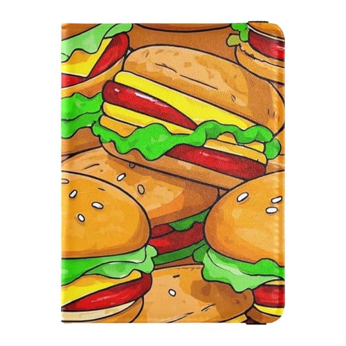Reisepass- und Impfkartenetui aus Leder, Kombi-Reisepasshülle mit Impfkartenschlitz, Reisepasshülle mit RFID-Blockierung, für Damen und Herren, wasserdicht, Burger Repeat Food Print, 1 size, Modern von GuoChe