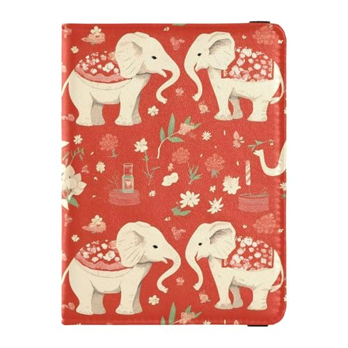 Reisepass- und Impfkartenetui aus Leder, Kombi-Reisepasshülle mit Impfkartenschlitz, Reisepasshülle mit RFID-Blockierung, für Damen und Herren, wasserdicht, Elefanten-roter Hintergrund, 1 size, Modern von GuoChe