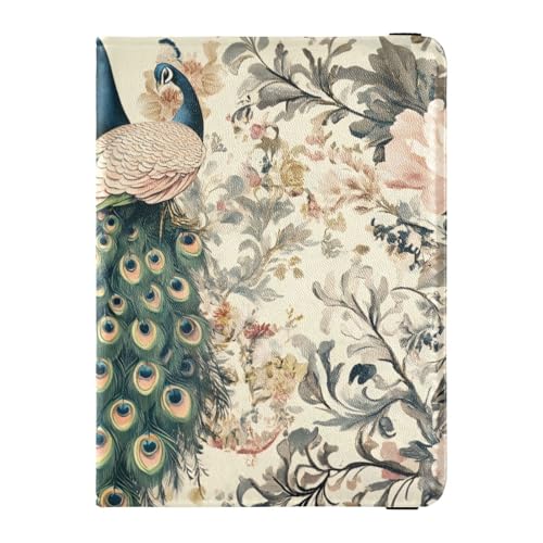Reisepass- und Impfkartenhalter aus Leder, Kombi, Reisedokumente, Organizer, Schutz, Reisepasshülle für Damen und Herren, wasserdicht, Kunstdruck mit Pfauenblumen, 1 size, Modern von GuoChe