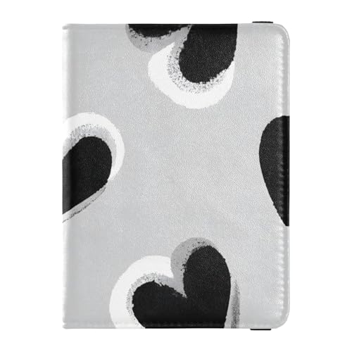 Reisepass- und Impfkartenhalter aus Leder, Kombi, Reisedokumente, Organizer, Schutz, Reisepasshülle für Damen und Herren, wasserdicht, Schwarzes Herzmuster, 1 size, Modern von GuoChe