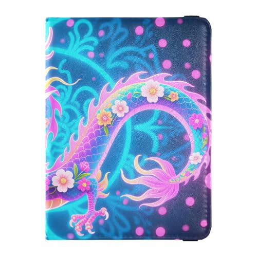 Reisepass- und Impfkartenhalter aus Leder, Kombi, Reisepasshülle, Reisepasshülle für Damen und Herren, wasserdicht, Neon Dragon Fantasy, 1 size, Modern von GuoChe