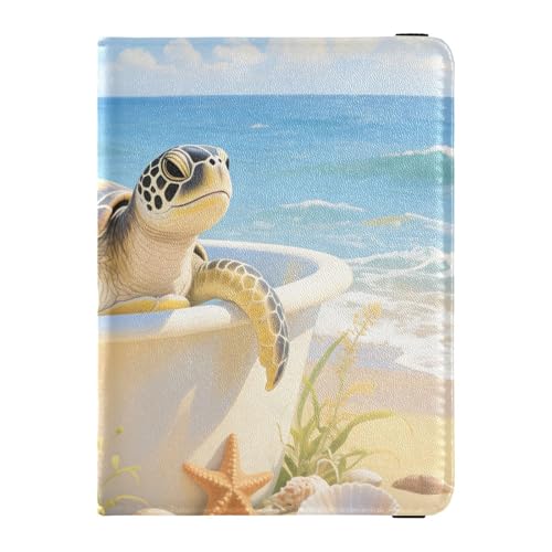 Reisepass- und Impfkartenhalter aus Leder, Kombi, Reisepasshülle, Reisepasshülle für Damen und Herren, wasserdicht, Turtle Beach Art, 1 size, Modern von GuoChe