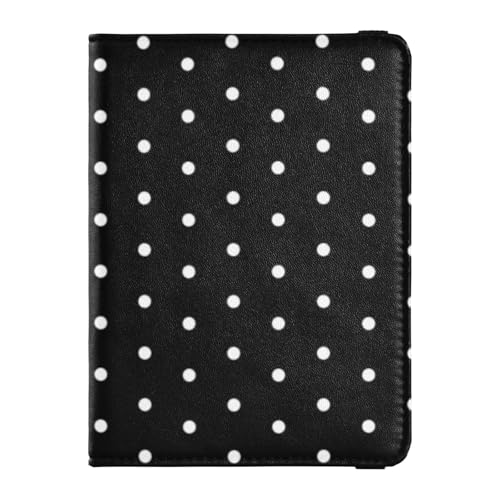 Reisepass- und Impfkartenhalter aus Leder mit weißen Punkten auf schwarzem Hintergrund, Kombination für Reisedokumente, Organizer, Schutz, Reisepasshülle mit RFID-Blockierung, für Damen und Herren von GuoChe