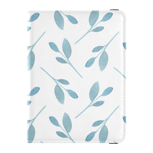 Reisepasshülle aus PU-Leder mit Kreditkartenfächern, hellblaue Zweige, Reise-RFID-blockierend, Leder-Kartenetui für Damen und Herren, 01 von GuoChe