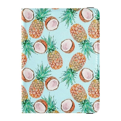 Reisepasshülle für Damen, Ananas-Kokosnuss, Premium-PU-Leder, Reisezubehör, 14,5 x 10,9 cm, Hell, blau, Einheitsgröße von GuoChe