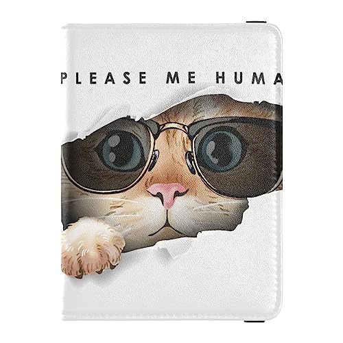 Reisepasshülle für Damen, Aufschrift "Please me", Premium-PU-Leder, Reisegeschenk, 14,5 x 10,9 cm, Katze, niedlich, Einheitsgröße von GuoChe