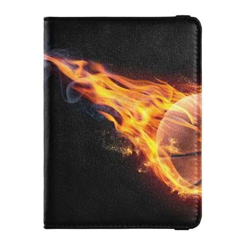 Reisepasshülle für Damen, Basketball auf Feuer, Premium-PU-Leder, Reisegeschenk, 14,5 x 10,9 cm, Bunt, Einheitsgröße von GuoChe