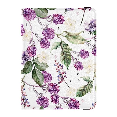 Reisepasshülle für Damen, Brombeere und Blumen, Anemone, Premium-PU-Leder, Reisezubehör, 14,5 x 10,9 cm, Brombeere Und Blumen Anemone, Einheitsgröße von GuoChe