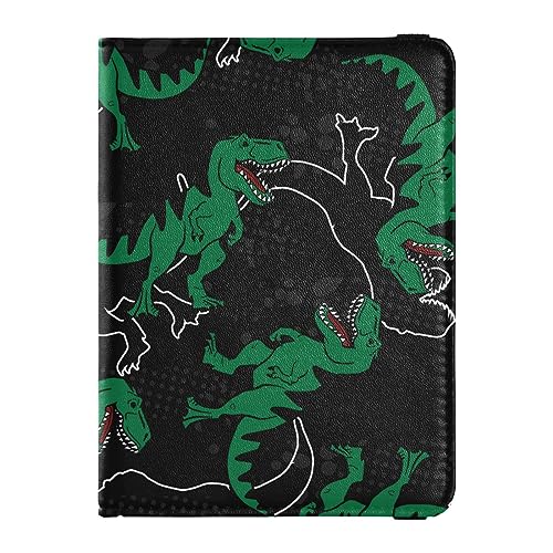 Reisepasshülle für Damen, Dinosaurier-Muster, schwarz, Premium-PU-Leder, Reisegeschenk, 14,5 x 10,9 cm, Dinosaurier-Muster, Schwarz, Einheitsgröße von GuoChe