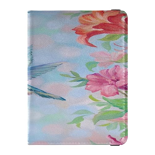 Reisepasshülle für Damen, Frühlingsblumen, Premium-PU-Leder, Reisezubehör, 14,5 x 10,9 cm, Kolibris Fliegen Unter Blumen, Einheitsgröße von GuoChe